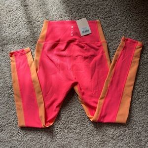 NWT Wilo The Label Bright Pink and Orange Ribbed Workout Pants Leggings Size S
